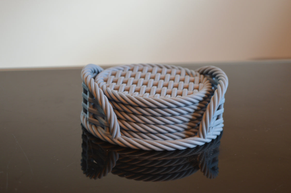 Maik3D Nachhaltige Rattan-Untersetzer mit Halter – 5er Set im 3D-Druck
