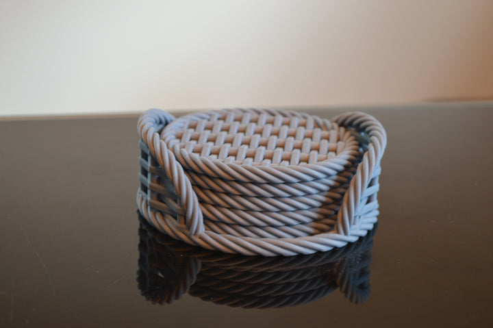 5er Untersetzer-Set mit Halter – Rattan-Optik